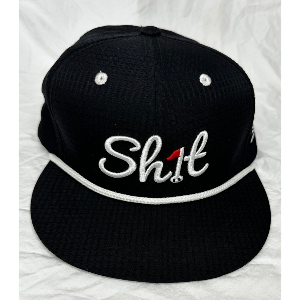 Aksels Golf Baseball Hat Sh*t Black White Flat Bill Adjustable Snapback